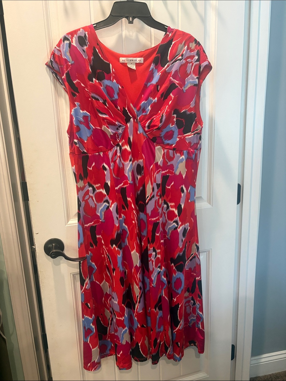 Twist-Front Red Floral Midi Dress